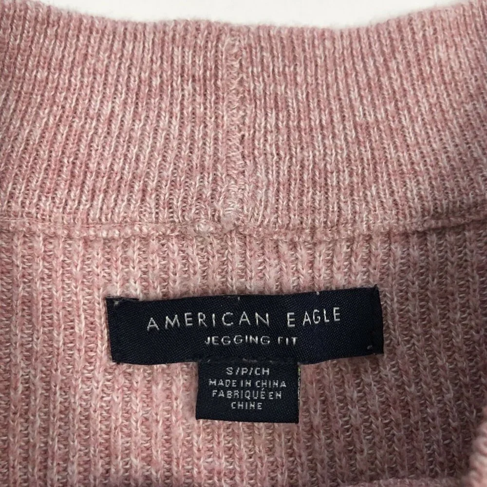 American Eagle Pink Striped Jegging Fit Pullover Mock Neck Sweater